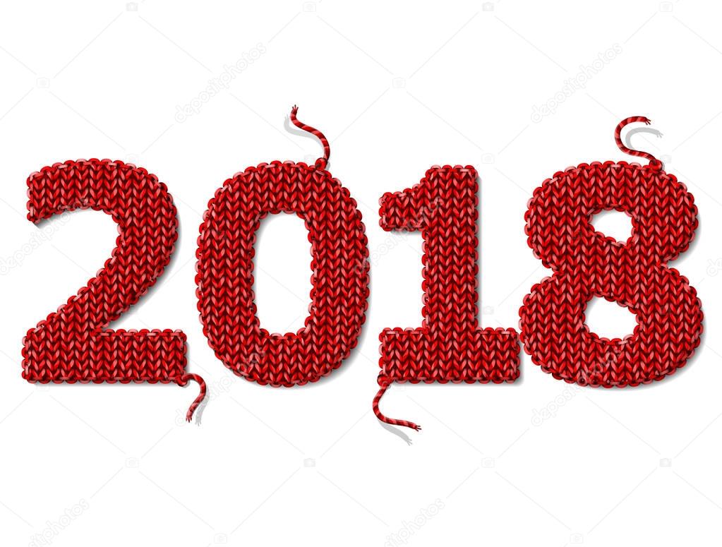 New Year 2018 of knitted fabric isolated on white background