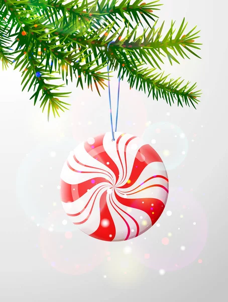 Rama de árbol de Navidad con dulces redondos — Vector de stock