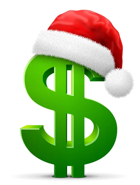 Symbole dollar en chapeau rouge Père Noël — Image vectorielle