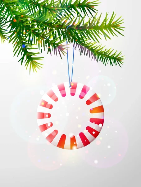 Rama de árbol de Navidad con dulces redondos — Vector de stock