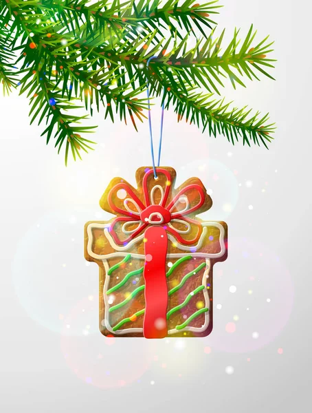 Boże Narodzenie drzewo gałąź z ozdobny cookie — Wektor stockowy