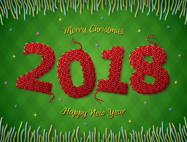Yeni yıl 2018 şeklinde damalı zemin üzerine örme kumaş — Stok Vektör