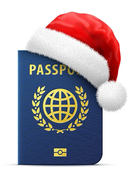 Paspor biru dengan topi Santa merah - Stok Vektor