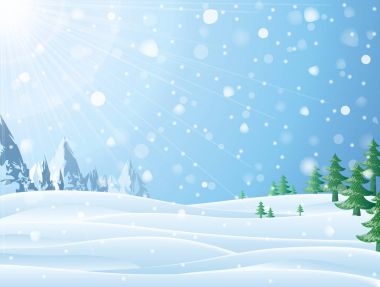 Sırtı ve Noel ağaçları ile gündüz karlı sahne