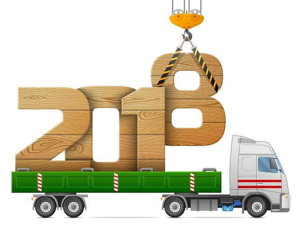 Guindaste carrega Ano Novo 2018 de madeira —  Vetores de Stock