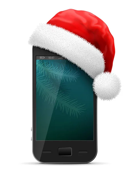 Smartphone in red Santa Claus hat — Stock Vector