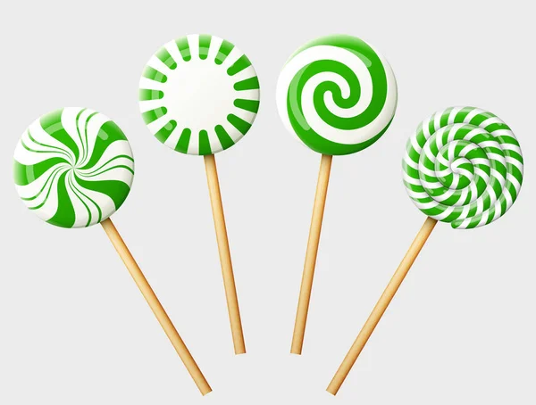 Set of green christmas candy on wooden stick — Stock Vector