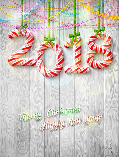 Nouvel An 2018 en forme de bâton de bonbons comme décoration de Noël — Image vectorielle