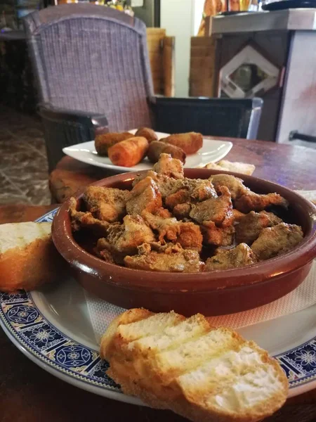 Spanish Food Carne Fiesta Croquetas Served Medano Tenerife — Stock Photo, Image