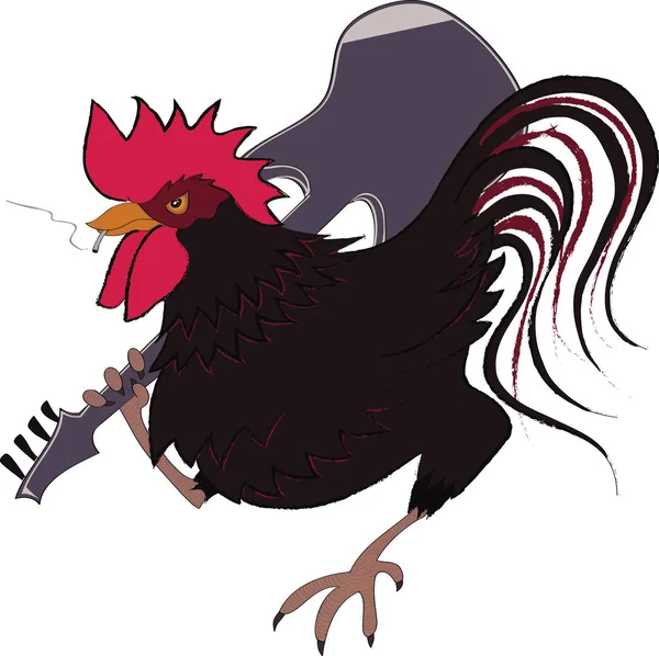 Cock with rock guitar — Stock Vector