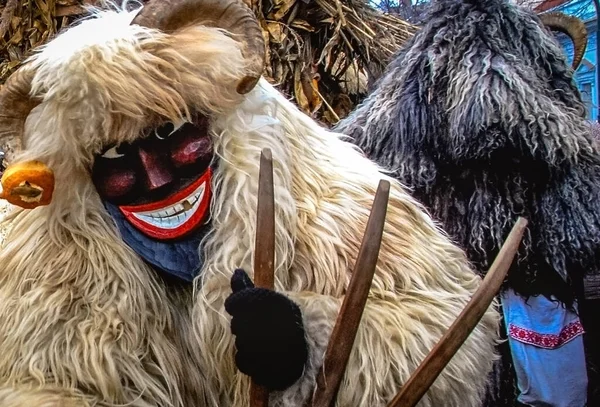 Men dressed up as demons for the annual "Buso" fest in Mohacs, Hungary — Stock Photo, Image