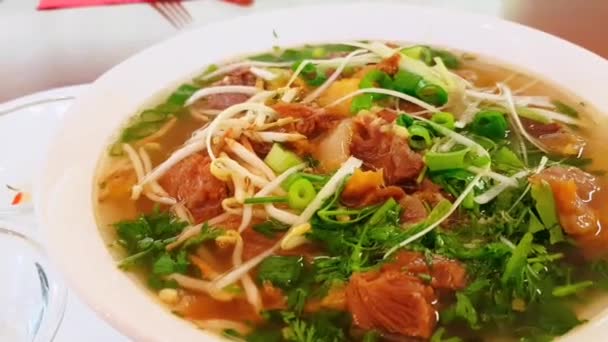 Bowl of Vietnamese Pho Soup — Stock Video