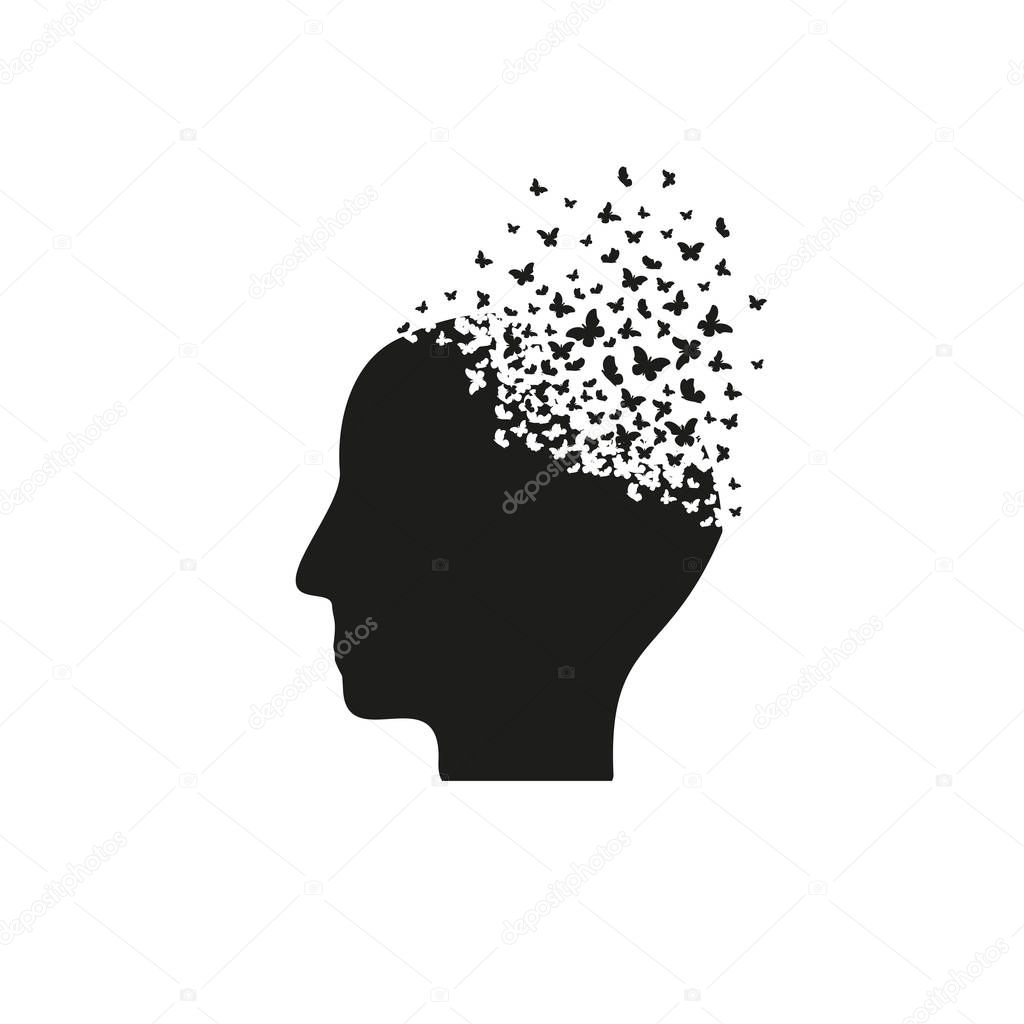 Head with the effect of destruction. Dispersion. Butterfly, moth.