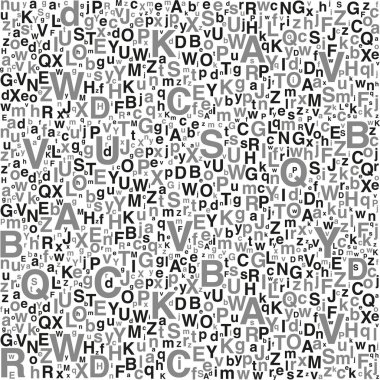 Bir harf dizisi. Farklı boyutlarda harfler.