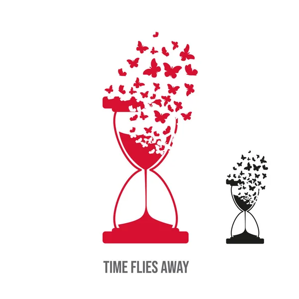Hourglass Effect Destruction Butterflies Moths Concept Time Flies — Stock Vector