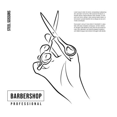 Saç kesimi için profesyonel bir makas tutuyor. Bir kuaför için çizim..