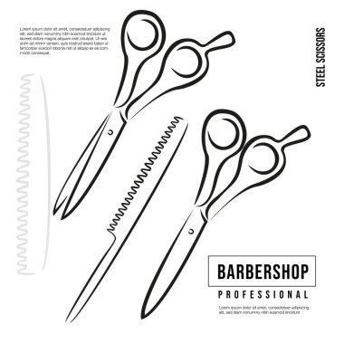 Saç kesimi ve saç fırçası için profesyonel makas. Bir kuaför için çizim.