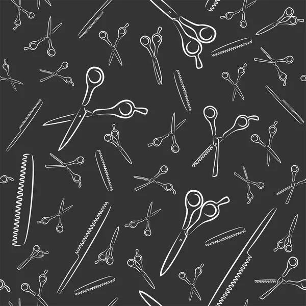 Kusursuz desen. Elbise baskısı. Paketleme için desenler. Saç kesimi ve saç fırçası için profesyonel makas. Bir kuaför için çizim..