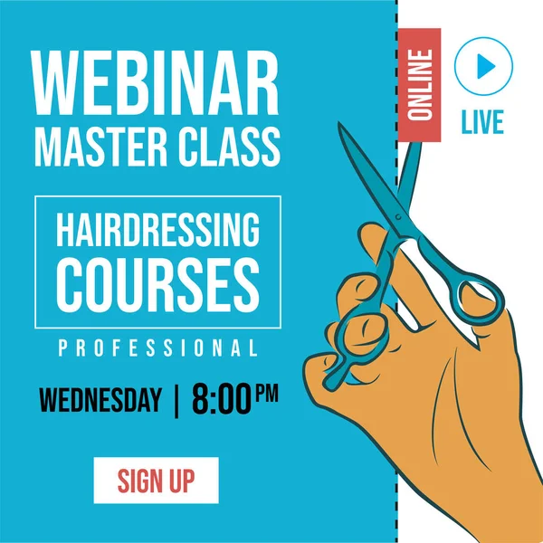 Gönderiler için afiş şablonu, hikaye. Kuaför posteri ya da site sayfası. Saç kesimi için profesyonel bir makas tutuyor. Kuaförlük kursları ya da webinarlar için şablon.