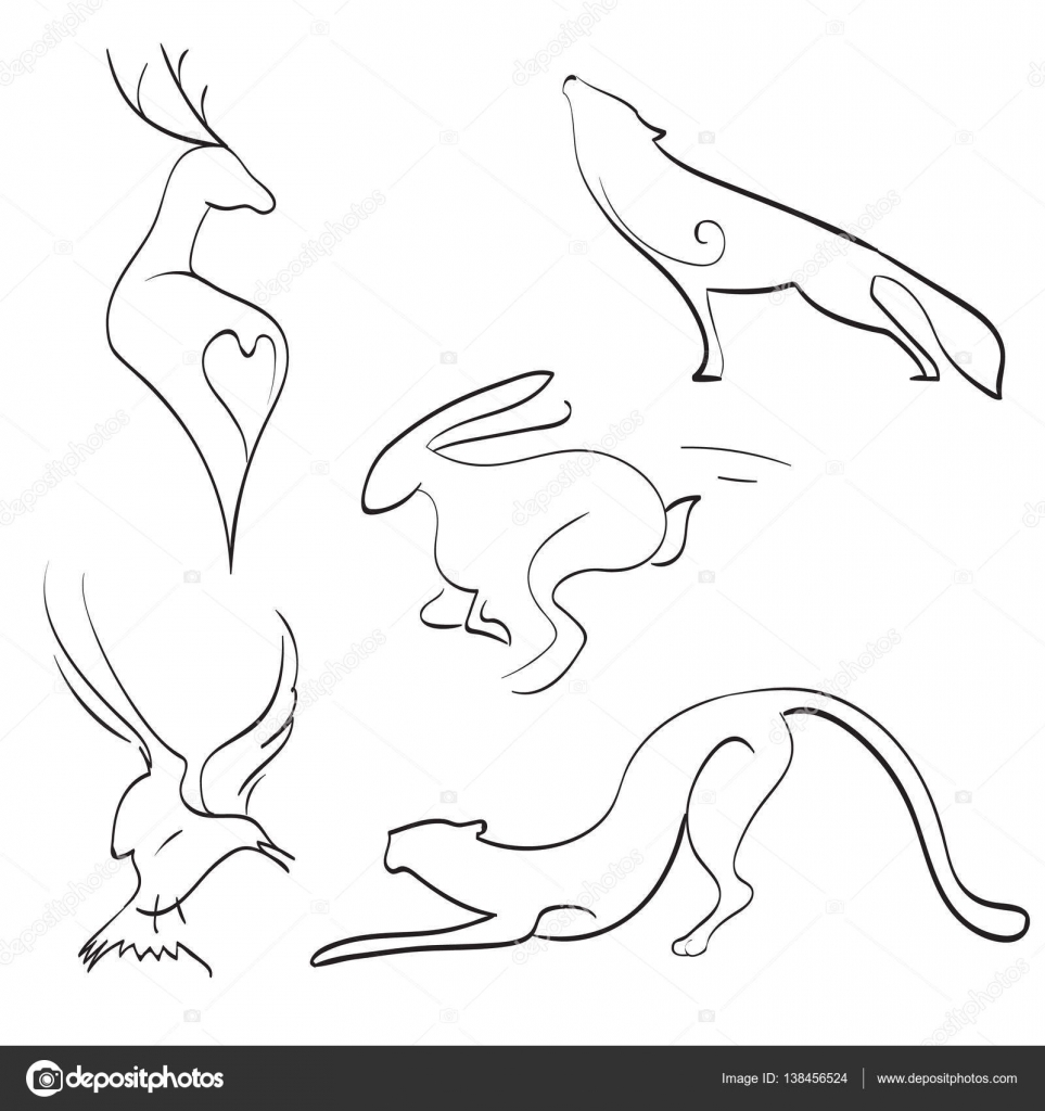 Wilde Tiere. Zeichnen der Linie — Stockvektor © Himka 138456524