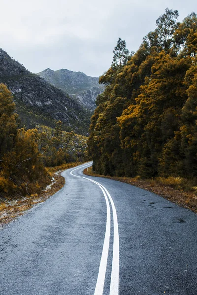 Silniční a hory v krajině Tasmanian — Stock fotografie