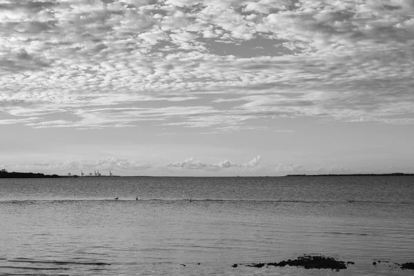 Praia imaculada em Wellington Point, Brisbane. Preto e branco — Fotografia de Stock