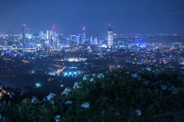 Widok z Brisbane z Mount Coot-tha w nocy. — Zdjęcie stockowe