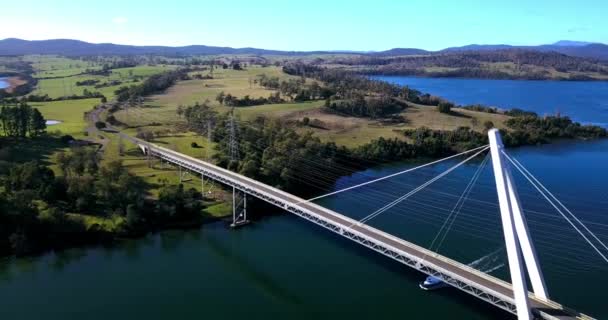 Długo Rozszerzania Batman Most Przez Rzekę Tamar Pobliżu Sidmouth Tasmania — Wideo stockowe