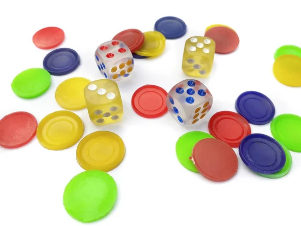 Ludo Dice Colorful Tokens Isolated White Background — Stock Photo, Image