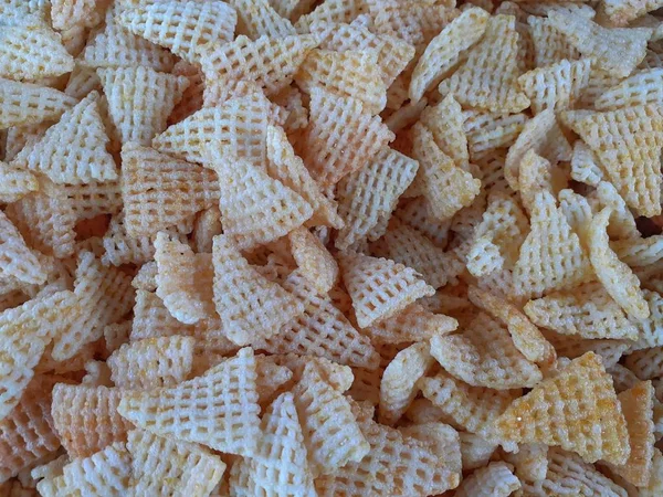 Triangular Chex Background Crispy White Yellowish Cereals — Stock Photo, Image