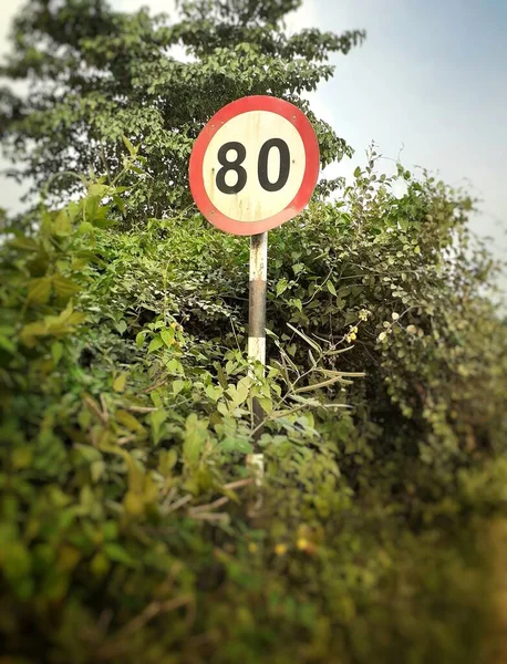 Tempo Schilder Den Anlagen Rundes Tempolimit Warnschild — Stockfoto