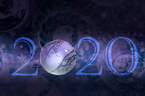 Happy New Year 2020 Abstract Winter Background Snowflakes 2020 Numbers — Stock Photo, Image