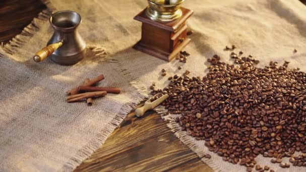 Cinnamon Sticks Coffee Beans Canvas — Stock Video