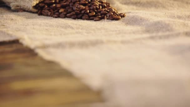 Selektivt Fokus Kaffebönor Nära Kaffekvarnen — Stockvideo