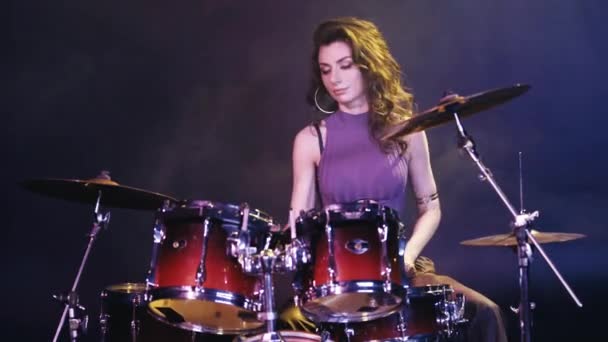 Selective Focus Drummer Performing Stage — Stock Video