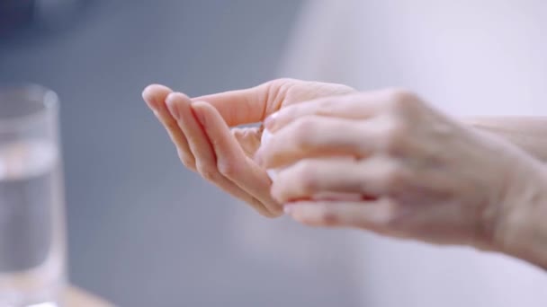 Cropped View Woman Taking Pills — Stock Video