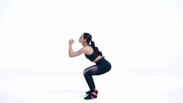 Profil Sportive Faisant Exercice Squat Sur Blanc — Video