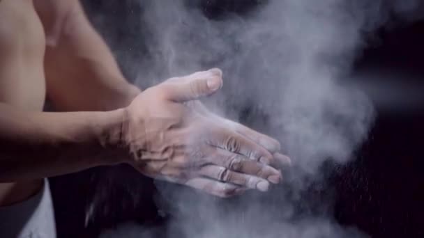 Slow Motion Man Clapping Hands Powder Black — Stock Video