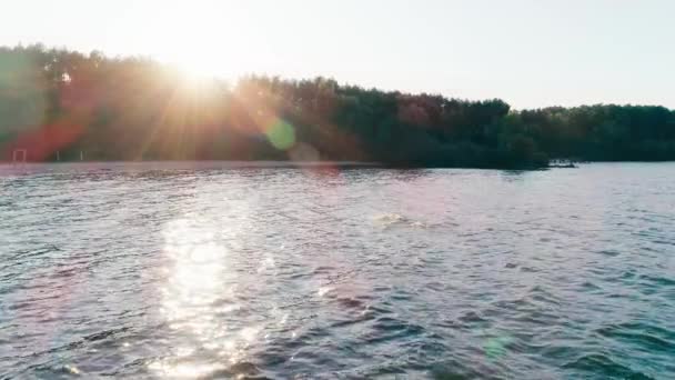 Sol Sobre Árboles Río Con Olas — Vídeo de stock