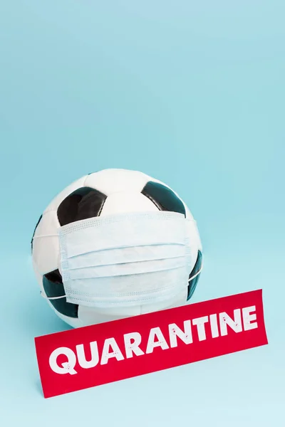 Football Medical Mask Paper Quarantine Lettering Blue — Stock Photo, Image