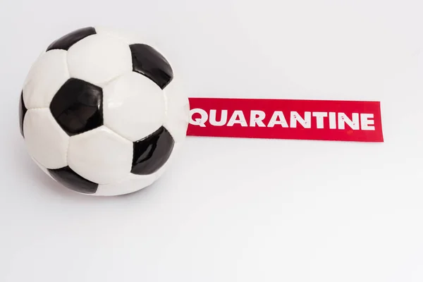 Soccer Ball Paper Quarantine Lettering White — Stock Photo, Image