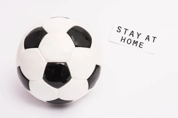 Football Paper Stay Home Lettering White Copy Space — Stock Photo, Image