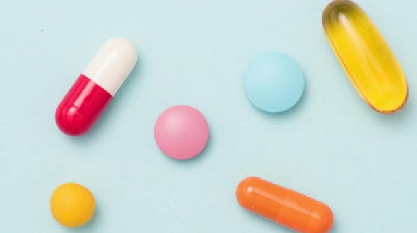 Stop Motion Animation Colorful Pills Blue — Stock Video