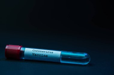 Koyu arkaplanda koronavirüs aşısı örneği