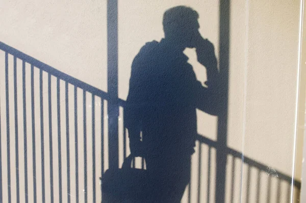 Shouette Businessman Shadow Standing Talking Smartphone — 스톡 사진