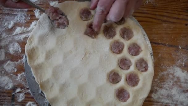 Proces Van Het Koken Van Zelfgemaakte Knoedels Keuken — Stockvideo