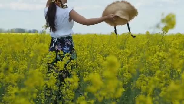 Mladá Asijská Žena Květinové Pole Těší Příroda — Stock video