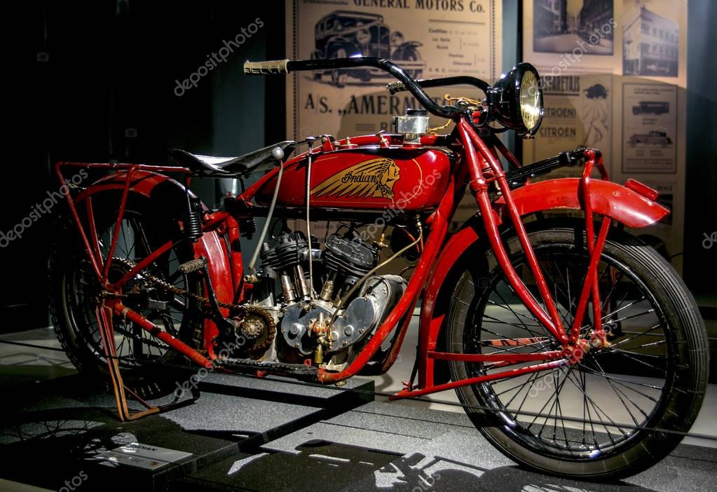 RIGA, LATVIA - OCTOBER 16: Retro motorcycles of the year 1926 Indian Scout model 37 Riga Motor Museum, October 16, 2016 in Riga, Latvia