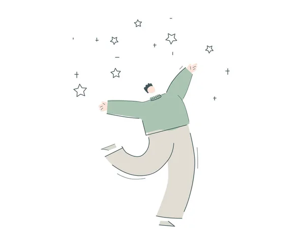 El hombre salta con estrellas. Al cliente le gusta. Ilustración vectorial EPS 10 aislado en blanco — Vector de stock