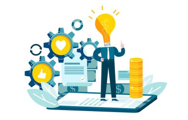 İşadamı işini optimize etmek için fikir üretir. Kavramsal vektör Eps 10